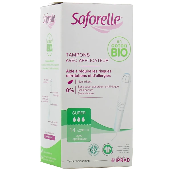 Saforelle Tampons avec applicateur Coton Bio