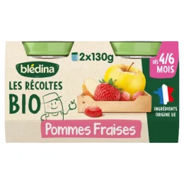 BLEDINA LES RECOLTES Pomme Fraises Bebe des 4/6 Mois BIO - 2x130g