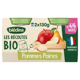 BLEDINA LES RECOLTES Pommes Poires Bebe des 4/6 Mois BIO - 2x130g