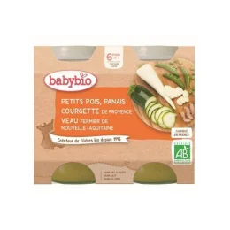 BABYBIO PETITS POTS MENU +6 Mois Petits Pois Panais Courgette Veau - 2x200g