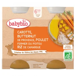 Carotte Butternut de Notre Ferme Poulet Fermier du Poitou Riz de Camargue Dès 6 Mois 2 x 200 g