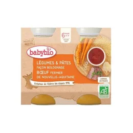 BABYBIO PETITS POTS MENU +6 Mois Legumes Pates Bolognaise - 2x200g