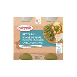 BABYBIO PETITS POTS MENU +8 Mois Petits Pois Pomme de Terre Cabillaud - 2x200g