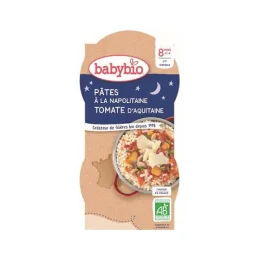 BABYBIO BOLS BONNE NUIT + 8 Mois Pates a la Napolitaine Tomate - 2x200g
