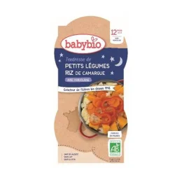 BABYBIO BOLS BONNE NUIT + 12 Mois Petits Legumes Riz - 2x200g