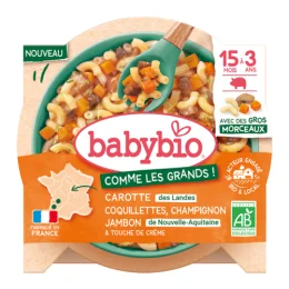 BABYBIO ASSIETTE Coquillettes, carotte, champignon, jambon + 15 MOIS a 13 ANS Legumes Du Soleil - 200g