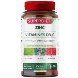 Superdiet Zinc + Vitamines D3 et C Système Immunitaire 60 gélules