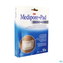 3M Medipore Pansements adhésif avec compresse absorbante 10cmx10cm +Pad x10