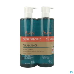 Avène Cleanance Gel Nettoyant Sans Savon — Lot de 2 Flacons-pompe 400 mL
