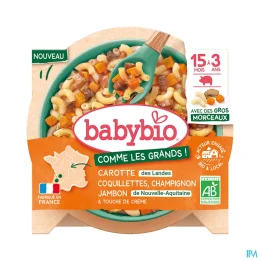BABYBIO ASSIETTE Coquillettes, carotte, champignon, jambon + 15 MOIS a 13 ANS Legumes Du Soleil - 200g