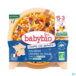 BABYBIO ASSIETTE MACARONI+ 15 MOIS a 13 ANS Legumes Du Soleil - 200g