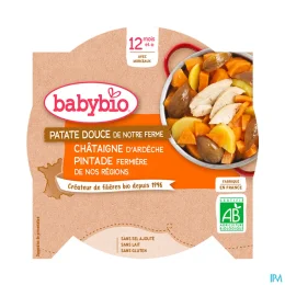 BABYBIO ASSIETTE MENU DU JOUR + 12 Mois Patate Douce Chataigne Pintade - 230g