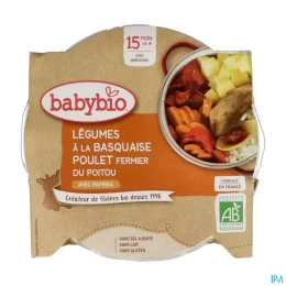 BABYBIO ASSIETTE MENU DU JOUR + 15 Mois Legumes Basquaise Poulet - 260g
