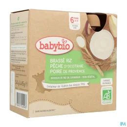 BABYBIO GOURDES BRASSE Riz Peche Poire - 4x85g