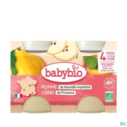 BABYBIO PETITS POTS FRUITS +4 Mois Pomme Coing - 2x130g
