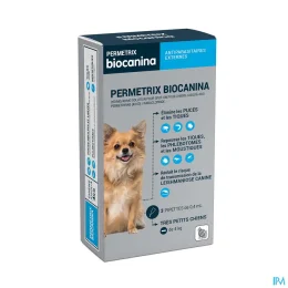 Biocanina Antiparasitaire externe Solution pour spot-on pour tres petits chiens jusque 4 kg Permetrix 3 pipettes