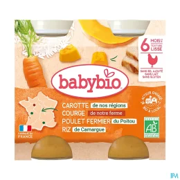 Carotte Butternut de Notre Ferme Poulet Fermier du Poitou Riz de Camargue Dès 6 Mois 2 x 200 g