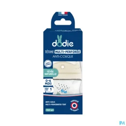 Dodie Biberon Tétine Multi-Perforée — 0-6 Mois Débit Lent - Bleu