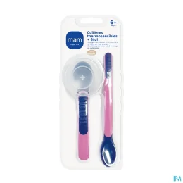 MAM Cuillère thermosensible + étui de transport +6 mois lot de 2