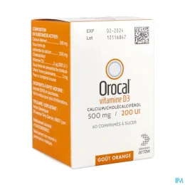 Orocal Vitamine D3 500mg / 200UI Comprimés à sucer