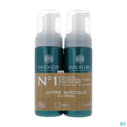 SANOFLORE MAGNIFICA Mousse Nettoyante Purifiante BIO - Lot de 2x150ml