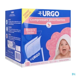 Urgo Compresses Absorbantes Stériles non tissées 7.5 cm x 7.5 cm — Boîte de 100