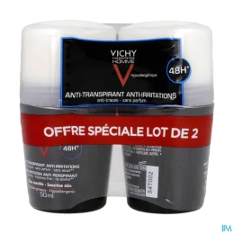 Vichy Homme Déodorant Anti-transpirant 48h Peaux sensibles — 2 x 50 mL